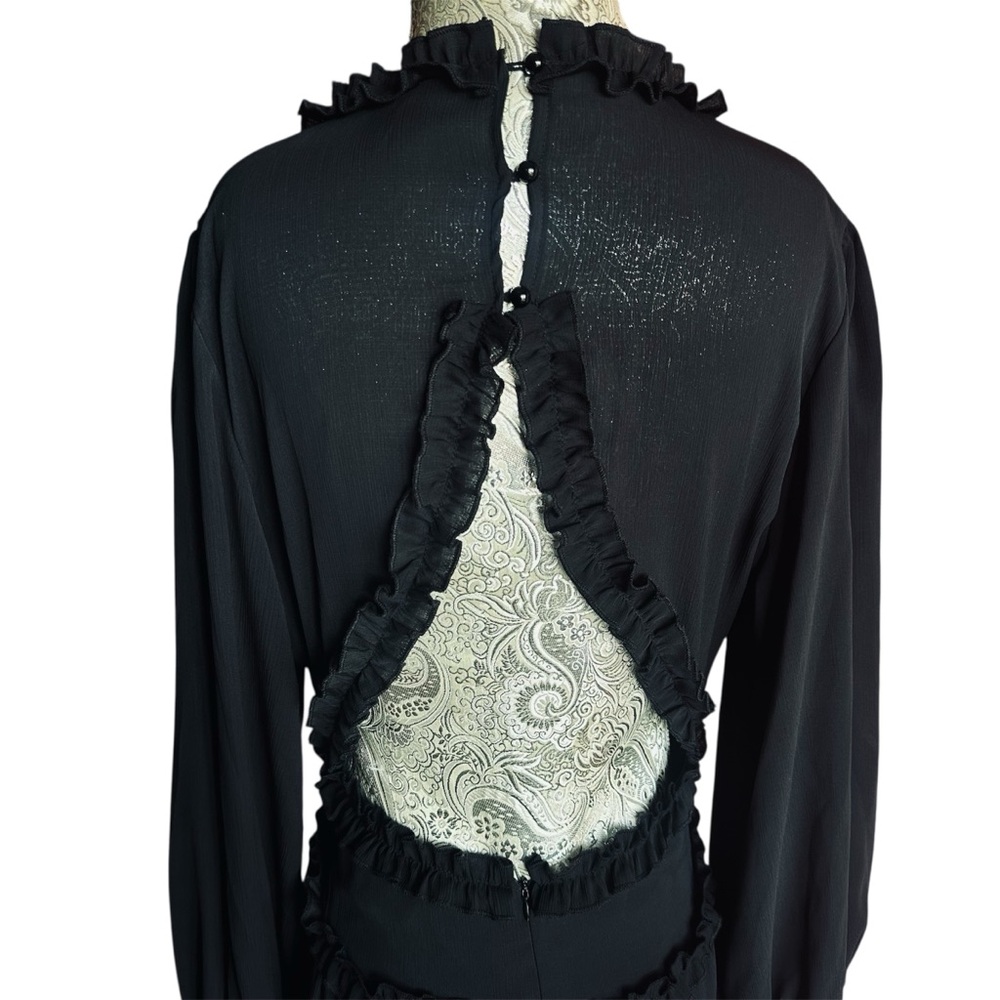 Sexy Black Ruffle Long Sleeve Dress bohemian festival cottage cocktails large - Picture 6 of 7